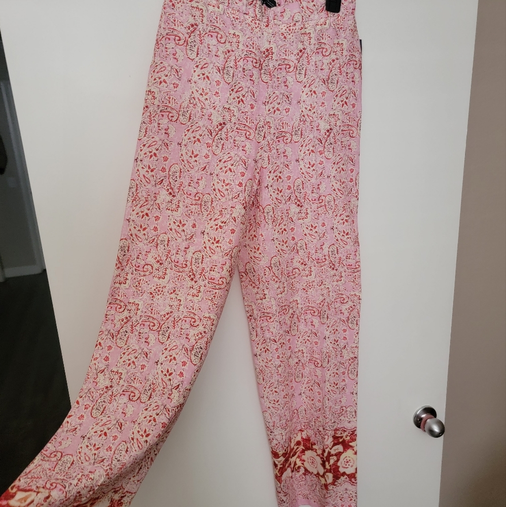 NEW Zara Linen Blend Paisley Floral Pants, size Med